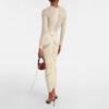 Spring/Summer 2024 French Ruched Bodycon Midi Dress with 3D Flowers