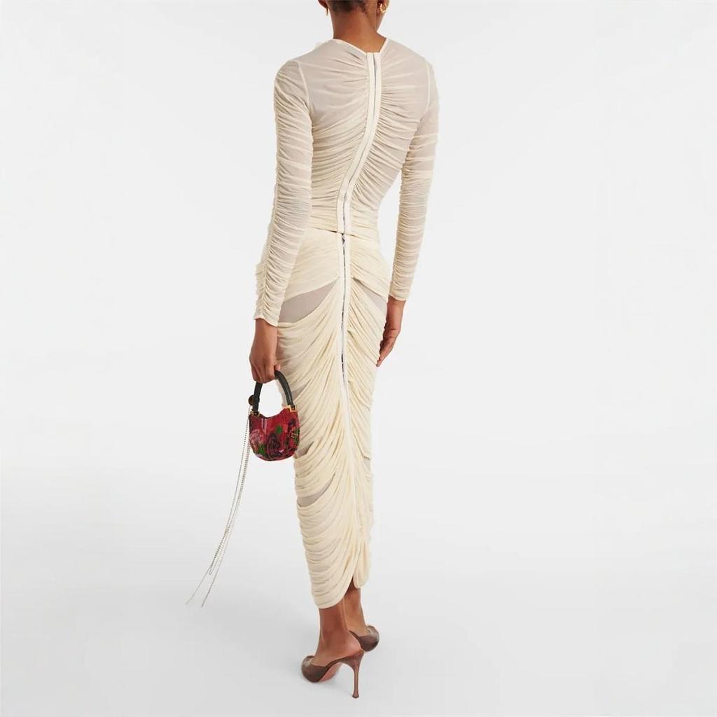 Spring/Summer 2024 French Ruched Bodycon Midi Dress with 3D Flowers