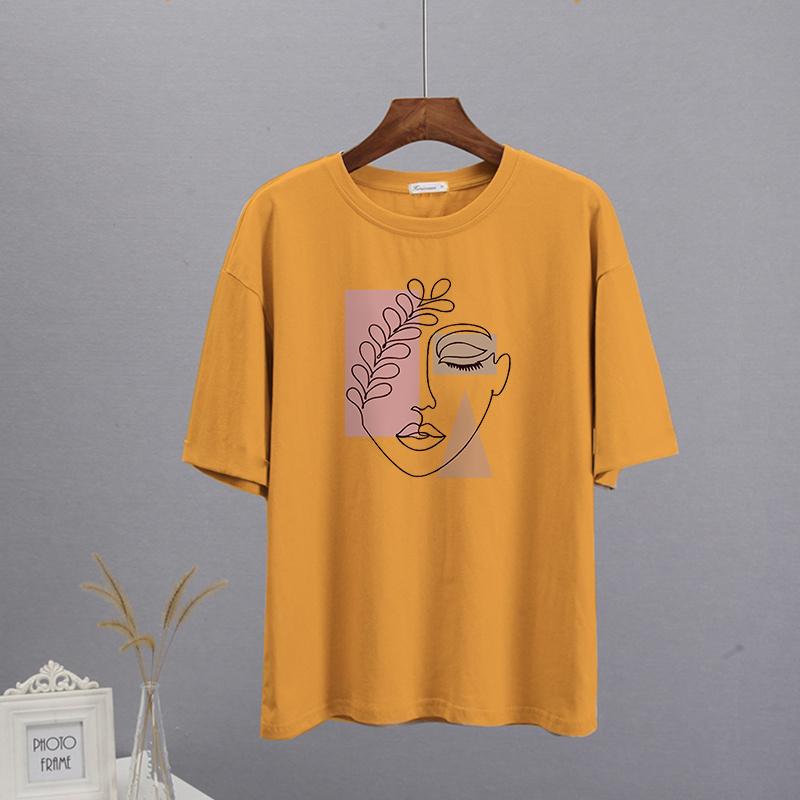 Shellsuning-Camiseta con estampado estético de gran tamaño para mujer, ropa de calle sencilla de manga corta a la moda, camisetas suaves, Tops artísticos básicos de algodón 100% para mujer
