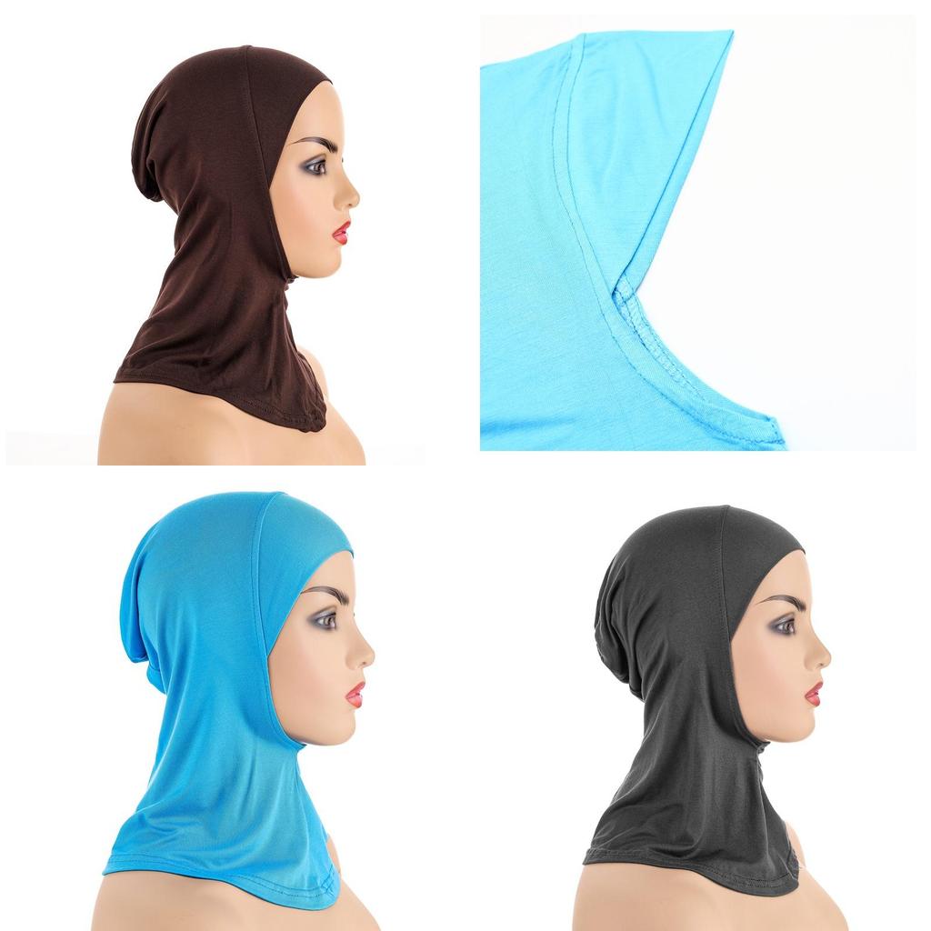 Women's Black Hijab Scarf Muslim Islamic Modal Solid Color Neck Head Under Scarf Cap