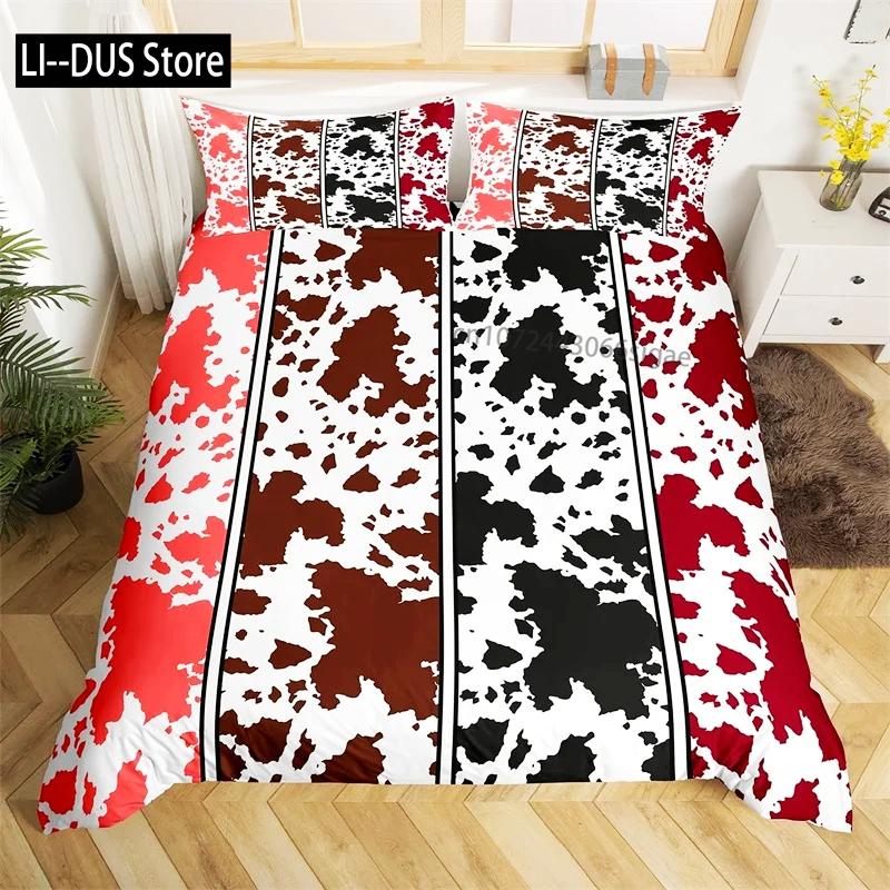Cowhide Print Duvet Cover Queen Microfiber Western Farmhouse Animal Skin Fur Bedding Set 3pcs for Kids Teen Cow Quilt Cover