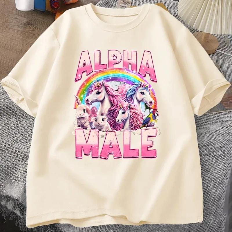 Lustiges Alpha-Männchen Einhorn Ironisch Vintage 90er T-Shirt Retro Regenbogen Unisex T-Shirt Seltsames Meme T-Shirt Grafik Damen T-Shirt Kleidung