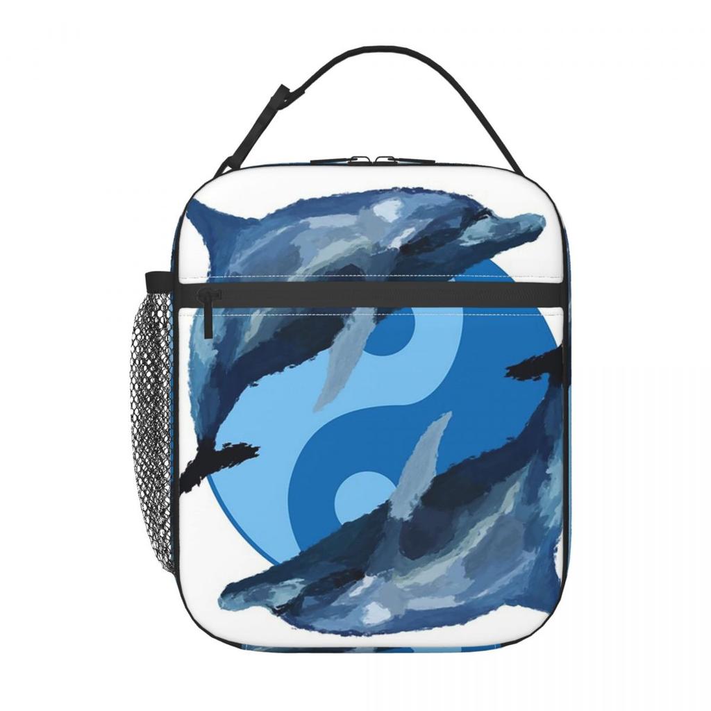 Dolphin Leaping Out Of The Water Pattern Insulated Lunch Bag for Women Kids Portable Food Boxes Thermal Lunch Box Tote