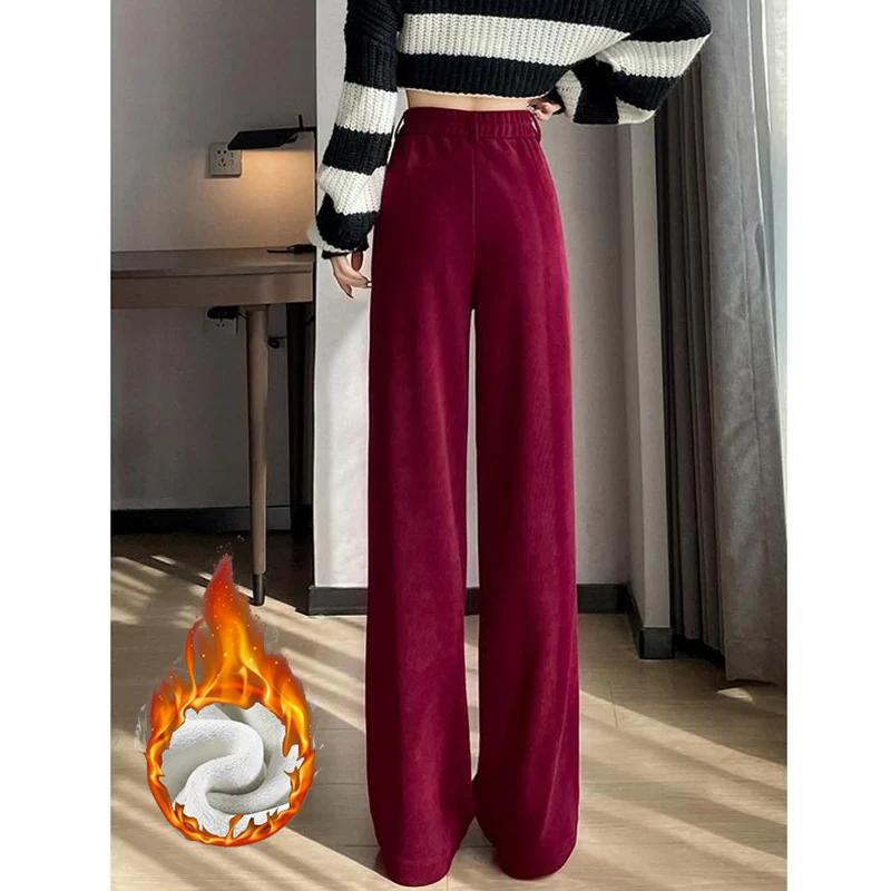 Autumn Winter Lady Snow Warm Pants Classic Fleece High Waist Trousers Women Straight Leg Plush Thermal Casual Pants