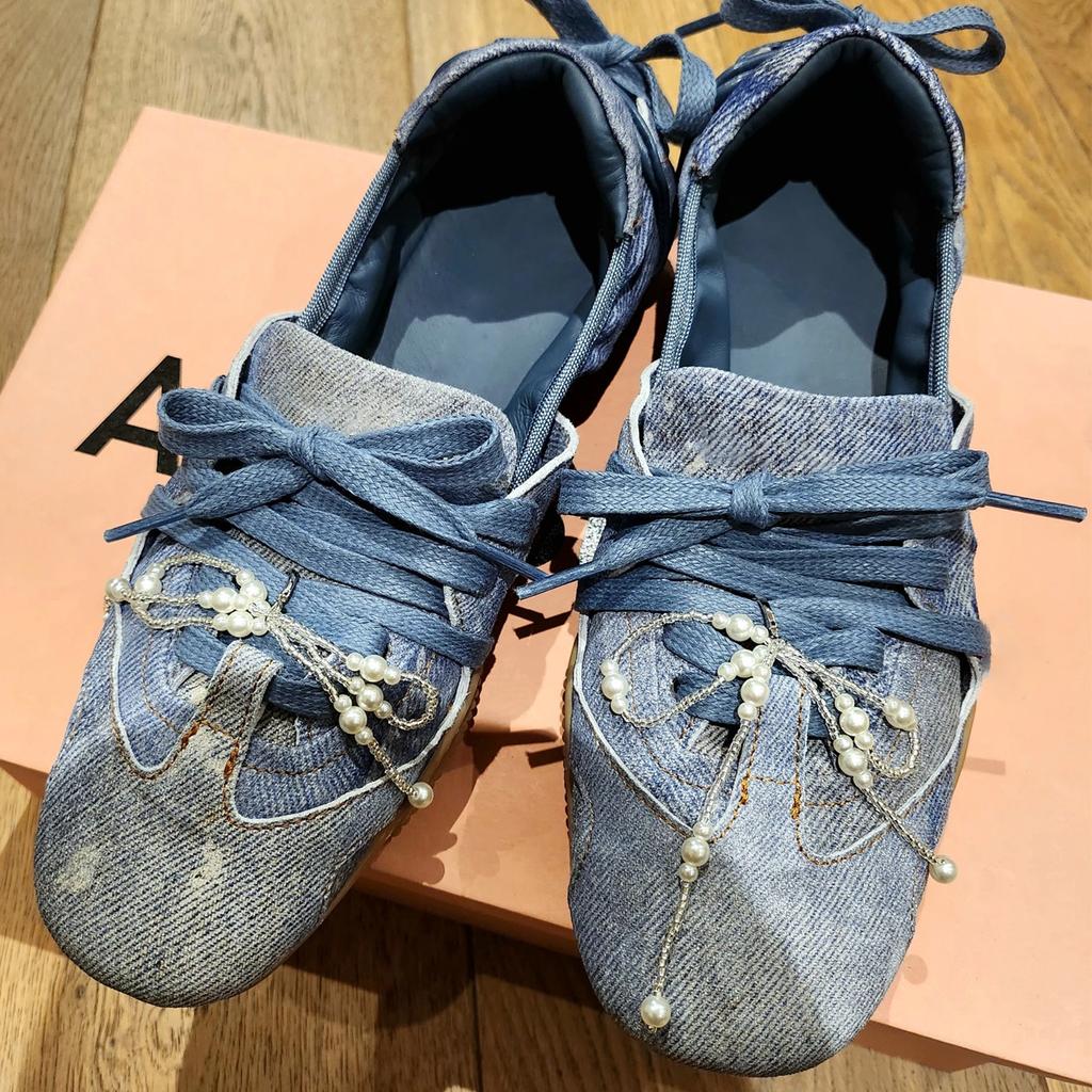 Fashion 2024 New Spring Women Ballet Shoes Fashion Blue Denim Flat Shoes Round Toe Shallow Slip On Ladies Ballerinas Shoes Mary Jane