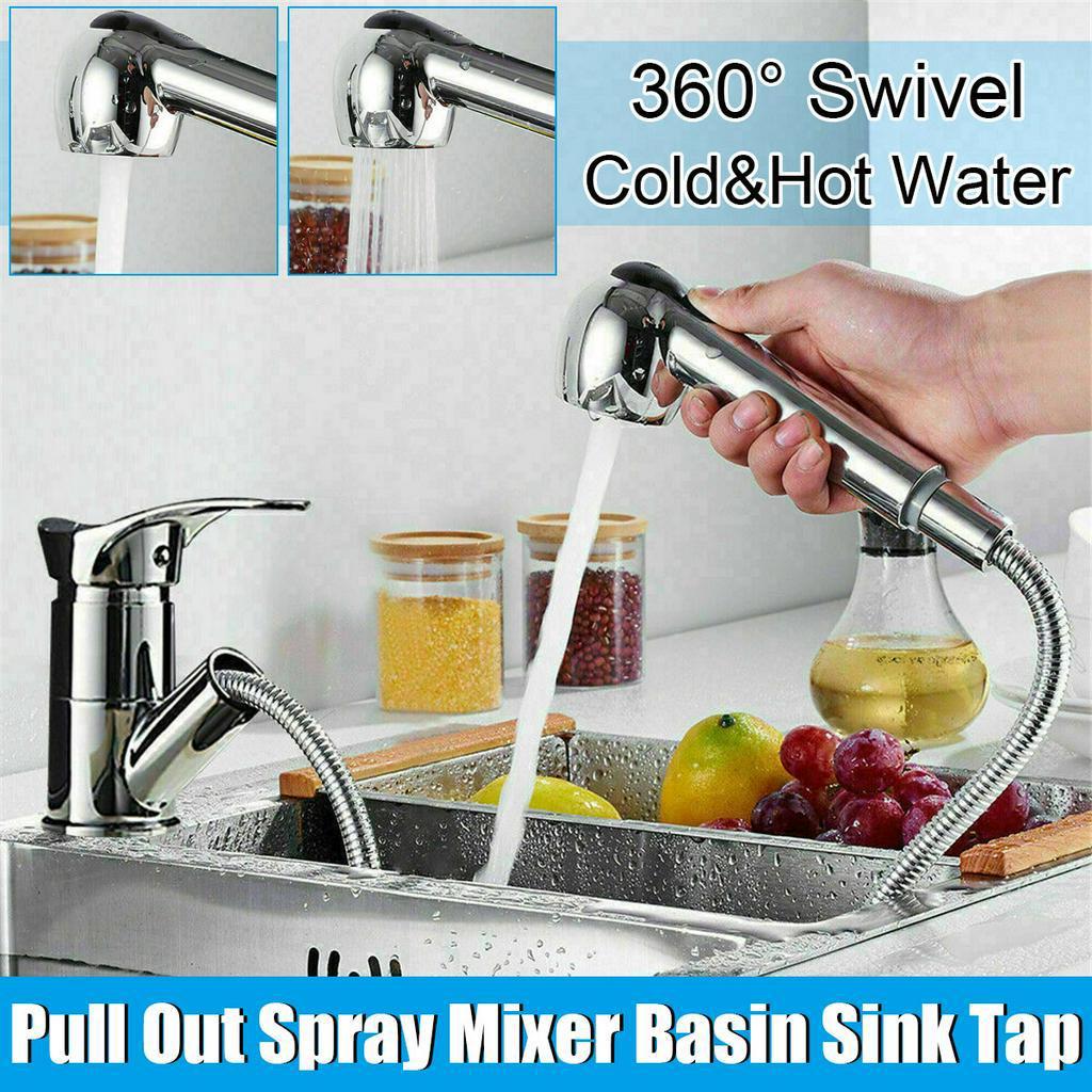 Mixer Stream Sprayer Head Silver Hot Cold Tap Solid Brass Kitchen Faucet Single Hole Pull Out Spout Kitchen Sink Mixer Tap
