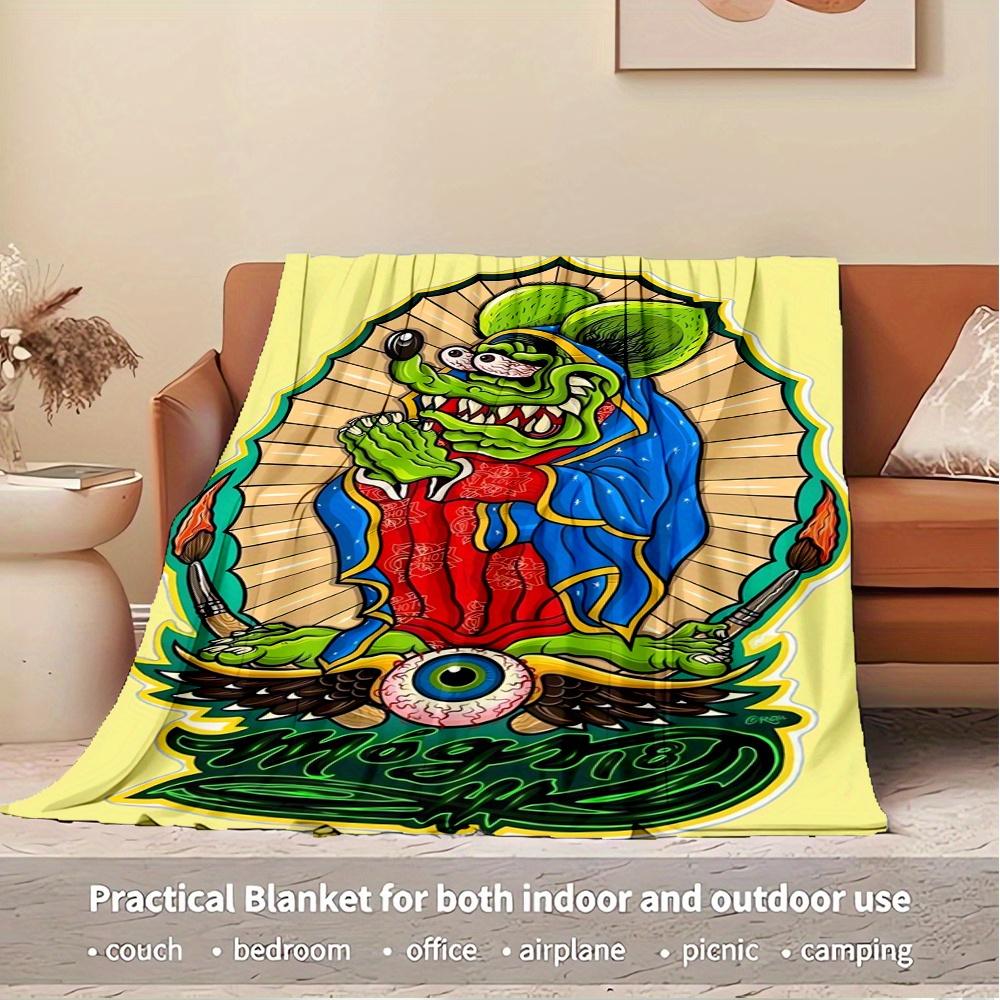 1pc Rat Fink,Virgin Mary,Tattoo ArtTheme Digital Printed Flannel Blanket, Super Soft Plush Fleece Bed Cover, Multi-Function Four Seasons Hyp