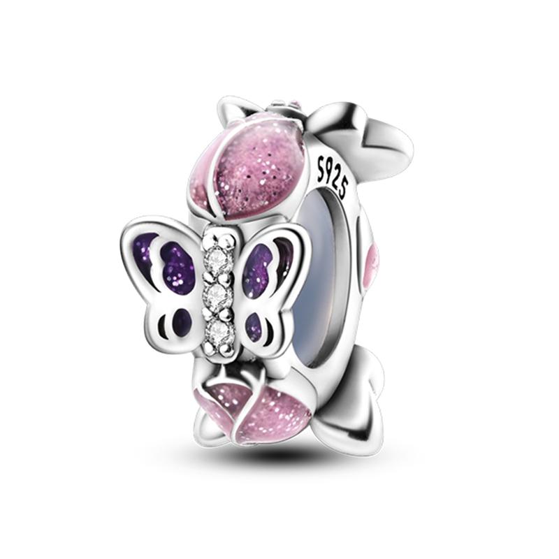 Original Copper Clip Charm Inlaid Zircon Cat Butterfly Charm Silicone Spacer Beads For Women Bracelet Diy Jewelry
