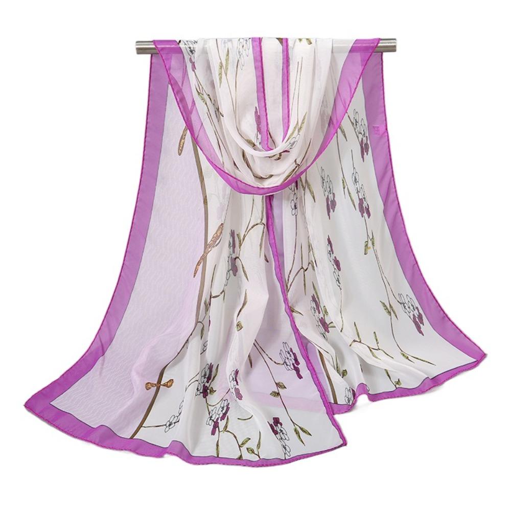 

Soft Chiffon Scarf Floral Printing Shawl Silk New Sunscreen Shawl Purple1