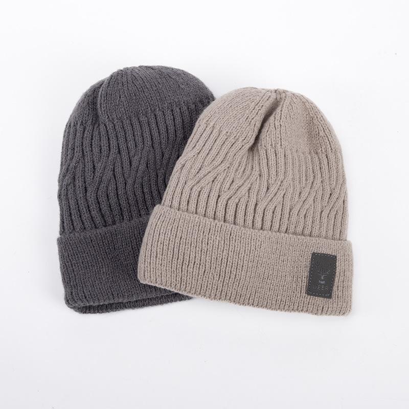 Knitted Hat New Autumn and Winter Men's Cold-proof Fleece Hat Youth Fashion Wool Hat Outdoor Sports Pullover Hat Men