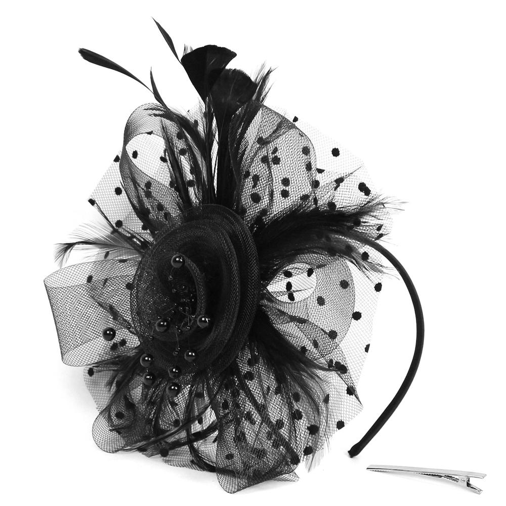 Wedding Fascinator Hat Cocktail Tea Party Headband Feather Headpiece & Gloves Set for Women Girls