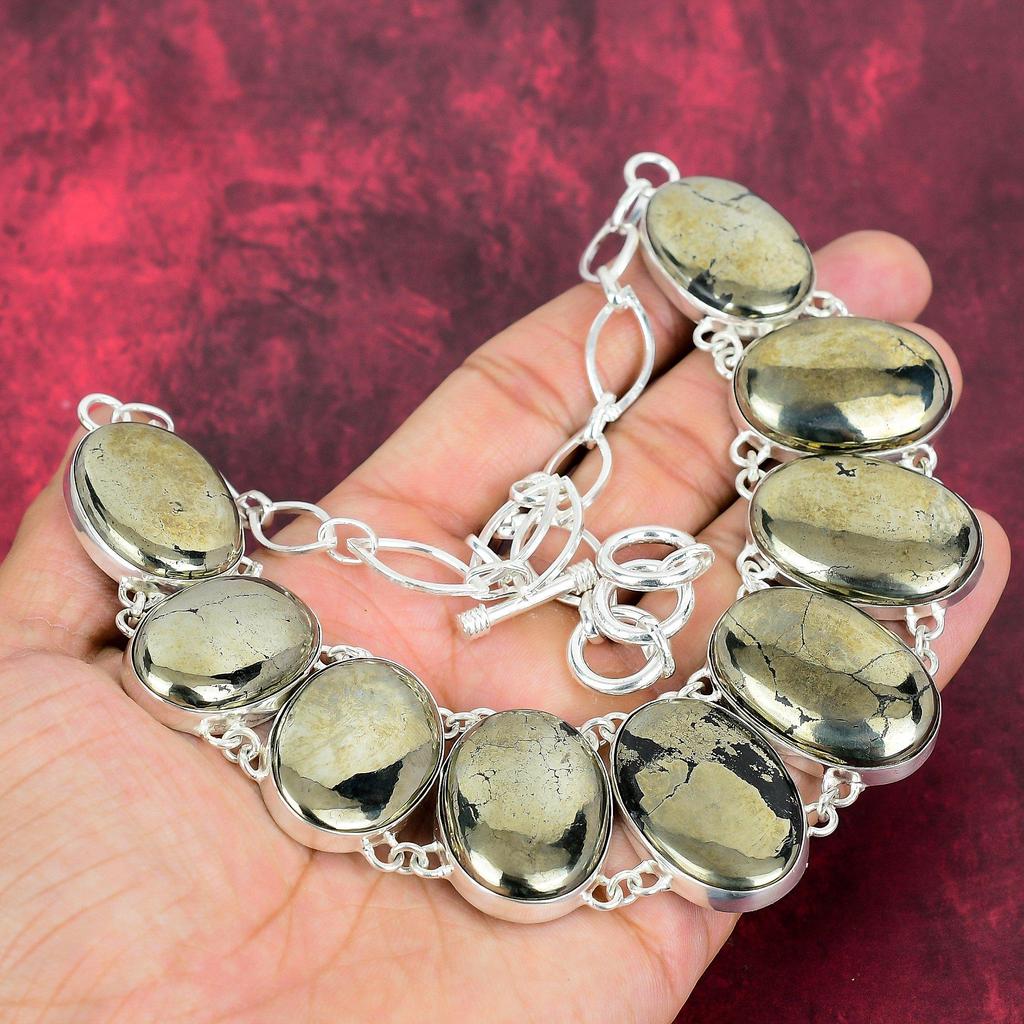 Natural Pyrite Necklace Gemstone Jewelry, 925 Solid Sterling Silver Necklace, Adjustable Handmade Chain Necklace Jewelry