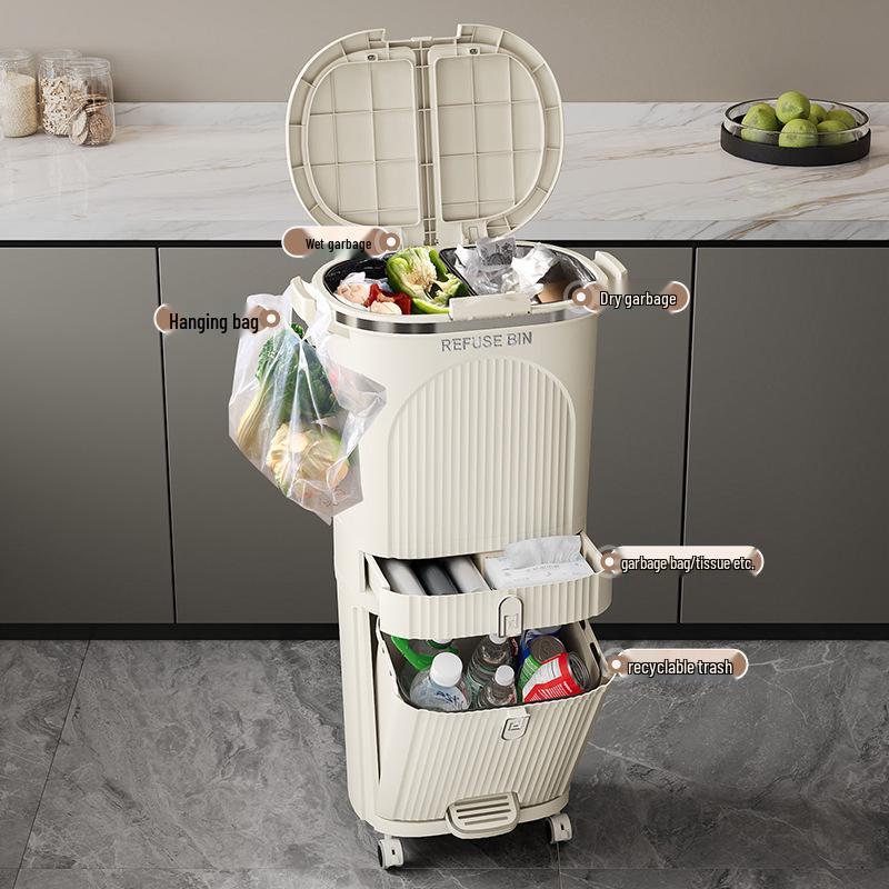 Luxusní vysoký odpadkový koš v japonském stylu s nožním pedálem pro suchý a mokrý odpad