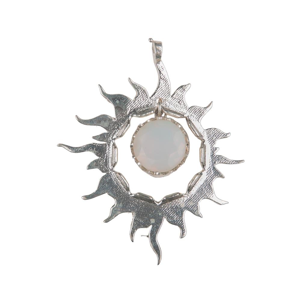 925 Solid Silver Multi Gemstone Sun Health Benefits Unisex Jewelry Pendant 1.76" CP-18