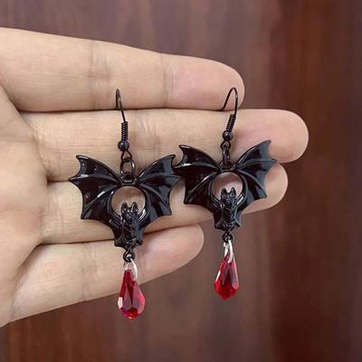 Gothic Vampire Bat Earrings for Women Man  Witch Jewelry Accessories Red Crystal Vintage Bat Pendant Ear Hooks