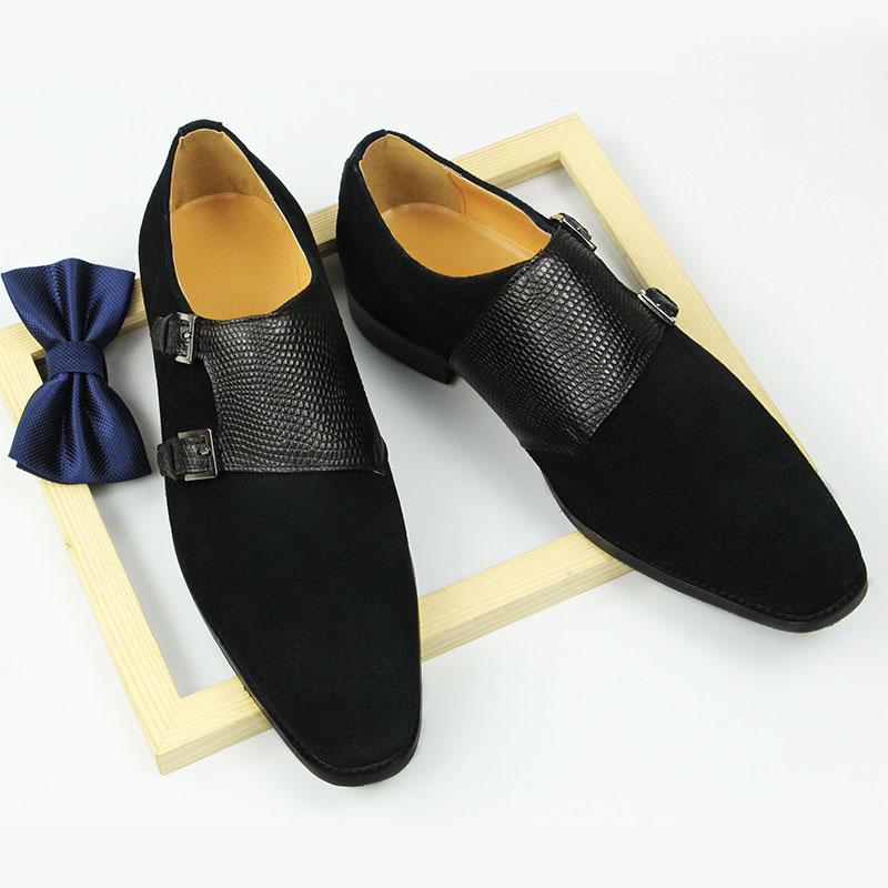 Fashion Men Shoes Cow Suede Monk Autumn Genuine Leather Shoe Single Fashion Classic Buckle Handmade Characteristic Adult Loafers For Man