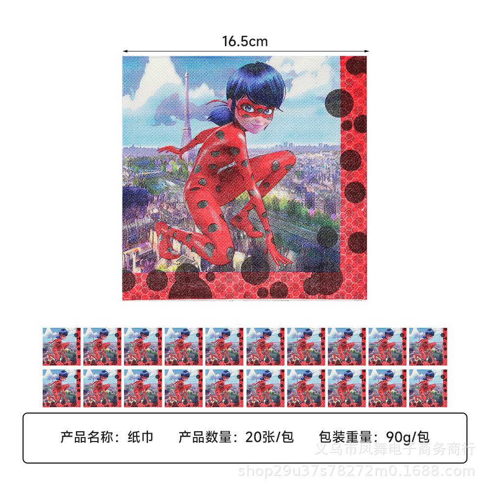 Ladybug Girl Theme Tableware Birthday Party Supplies Disposable Paper Plates Paper Cups Paper Towels Source Factory