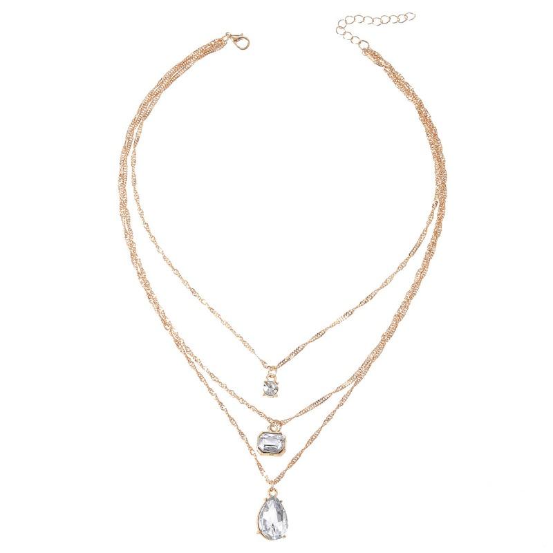 Fashion Irregular Water Drop Gem Necklace, Simple and Versatile Light Luxury Multi-layer Stacked Sweater Chain Necklace