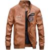 Men's Baseball Stand-up Collar Leather Jacket Spring and Autumn PU Leather Jacket Fashion Casual Leather Jacket Motorcycle Jacket