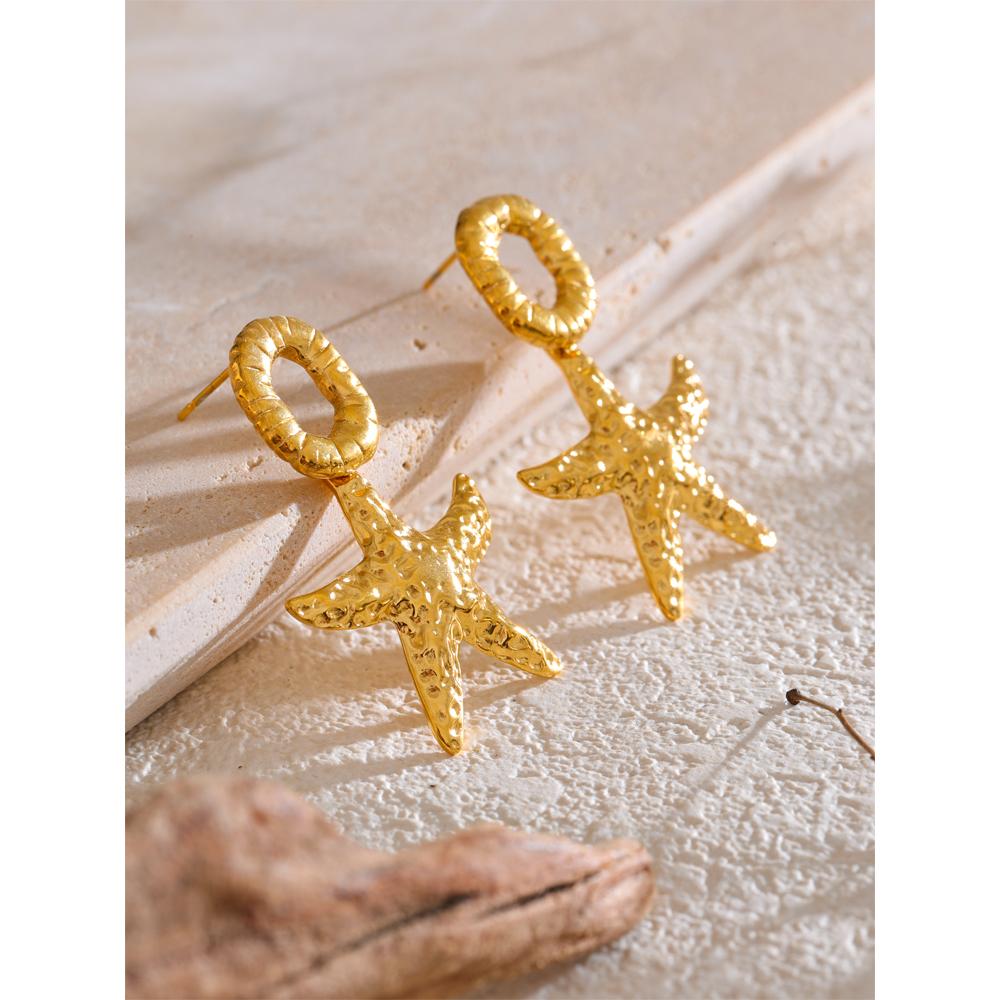 Eetit Summer Stainless Steel Metal Starfish Stud Earrings Ocean Style Holiday Beach Wear Popular Jewelry Recommend