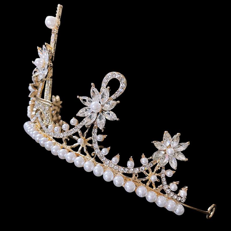 Bridal Crown Alloy Super Fairy Crystal Crown Birthday Headband Light Luxury Versatile Eiffel Iron and Rhinestone Crown