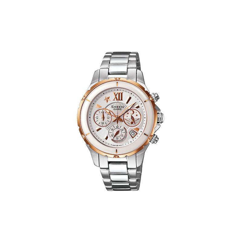 

Casio SHEEN 50 meters waterproof quartz movement stainless steel strap Japanese and Korean watch women s watch white dial SHE-5512SG-7ADF