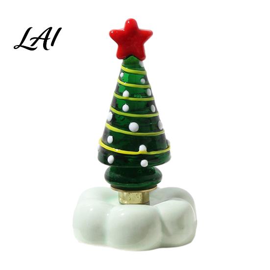 Handcrafted Holiday Table Decor Handmade Glass Christmas Tree Ornament with Star Top And Colorful Bead Details Festive Photo Props Desktop