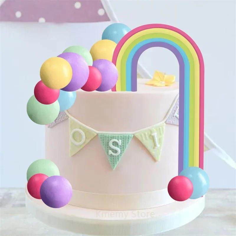 Boho Rainbow Cake Topper Bohemian Soft Pottery Insertion Cupcake Dessert Baby Shower Birthday Wedding Party Decorations Supplies
