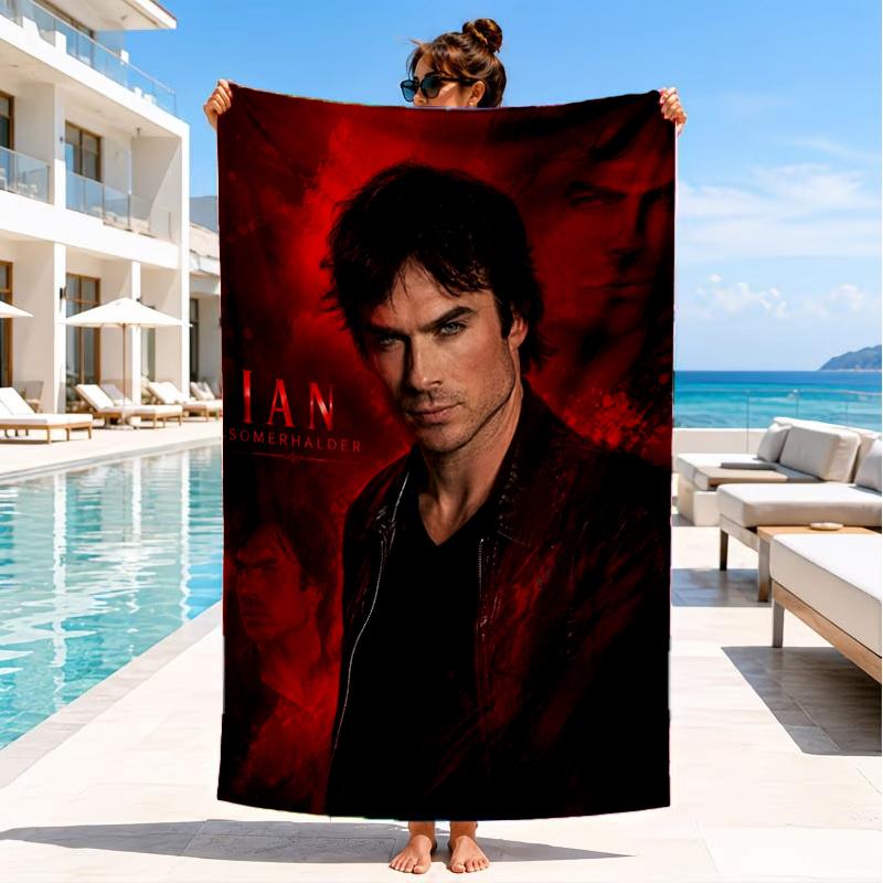 Serviette de plage Damon Salvatore Romance, Microfibre Super Douce, Cadeau Parfait pour Elle/Lui, Anniversaire, pour Piscine, Plage, Voyage, Décoration Fête de Plage