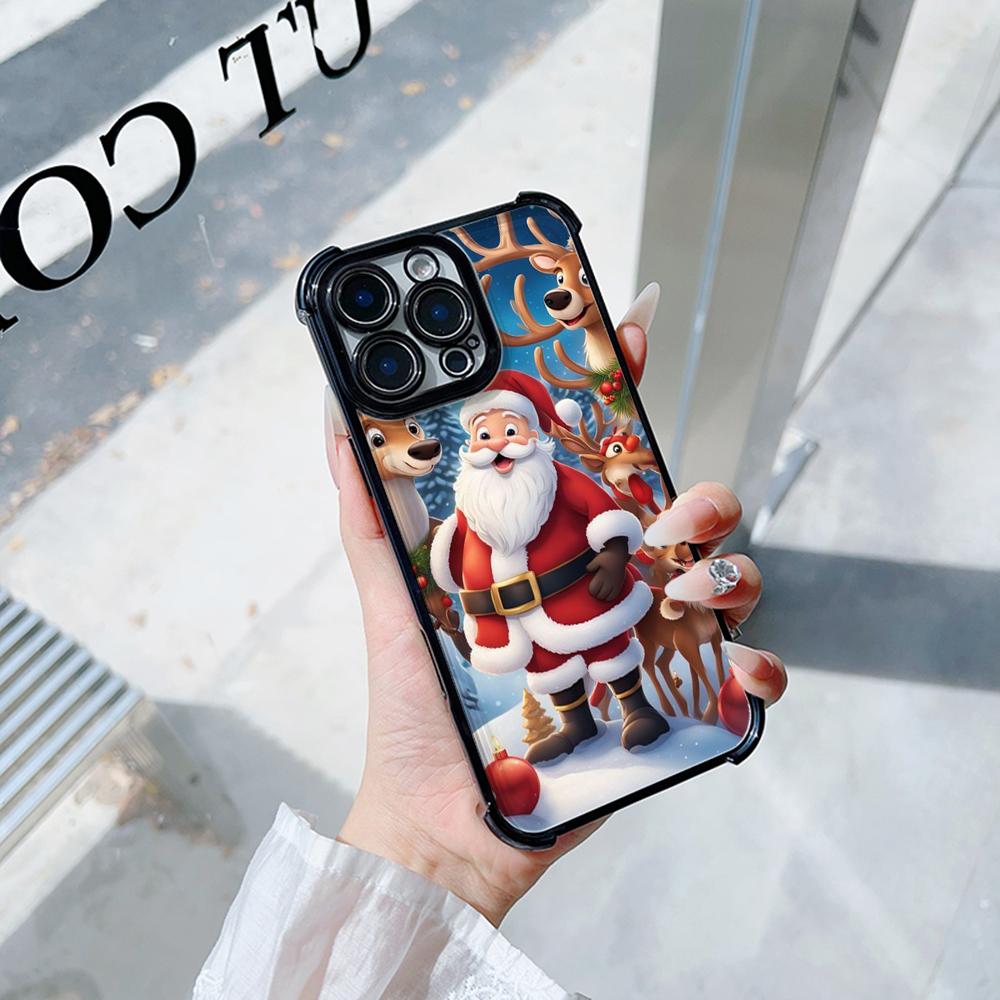 Ae119 Merry Christmas Santa art design Electroplated TPU Phone Cases for iPhone 16 15 13 11 Pro Max 14 XR Infinix Smart 8 Four Corner Protection Cover