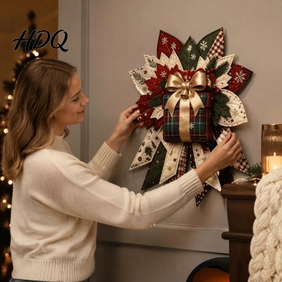 Urlaubs-Bastelbedarf für Erwachsene Weihnachten DIY Gesteppte Schleife Nähset Vorgeschnittene Patchwork-Stoffe Gemütliche Wohndeko Bastelset Türhänger Wandkamin