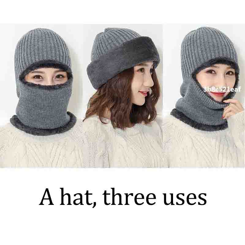 Thickened Winter Cap 2 In 1 Balaclava Hat Full Face Protection For Elderly Adults Winter Outings Daily Wear Earmuffs Hat Knitted