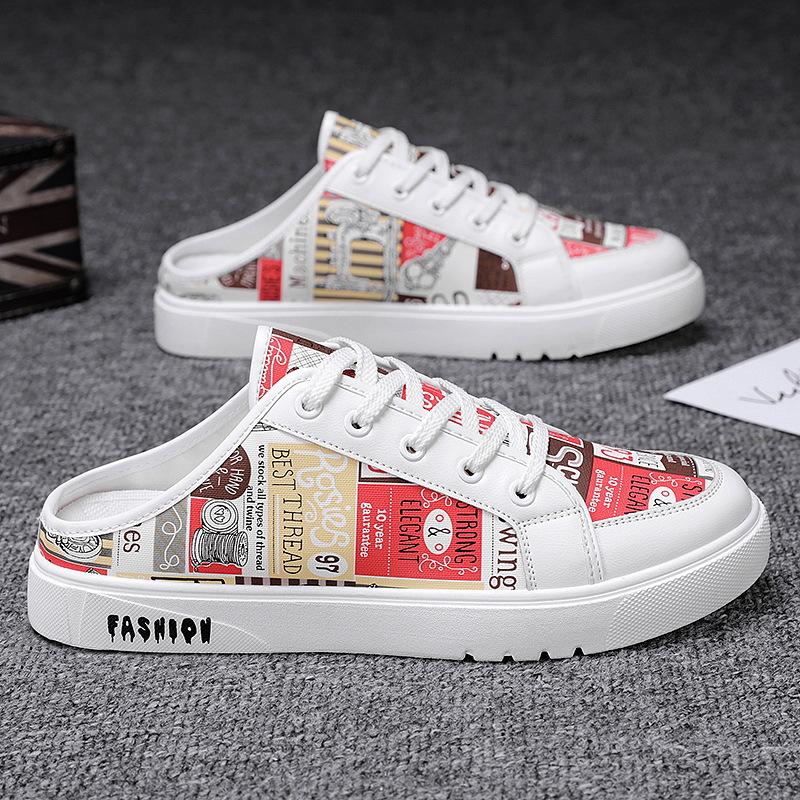 Sommer Neue Herren Hausschuhe Marke Bequeme Freizeitschuhe für Herren Mode Druck Flache Sneakers Hohe Qualität Faule Herren Halbe Hausschuhe