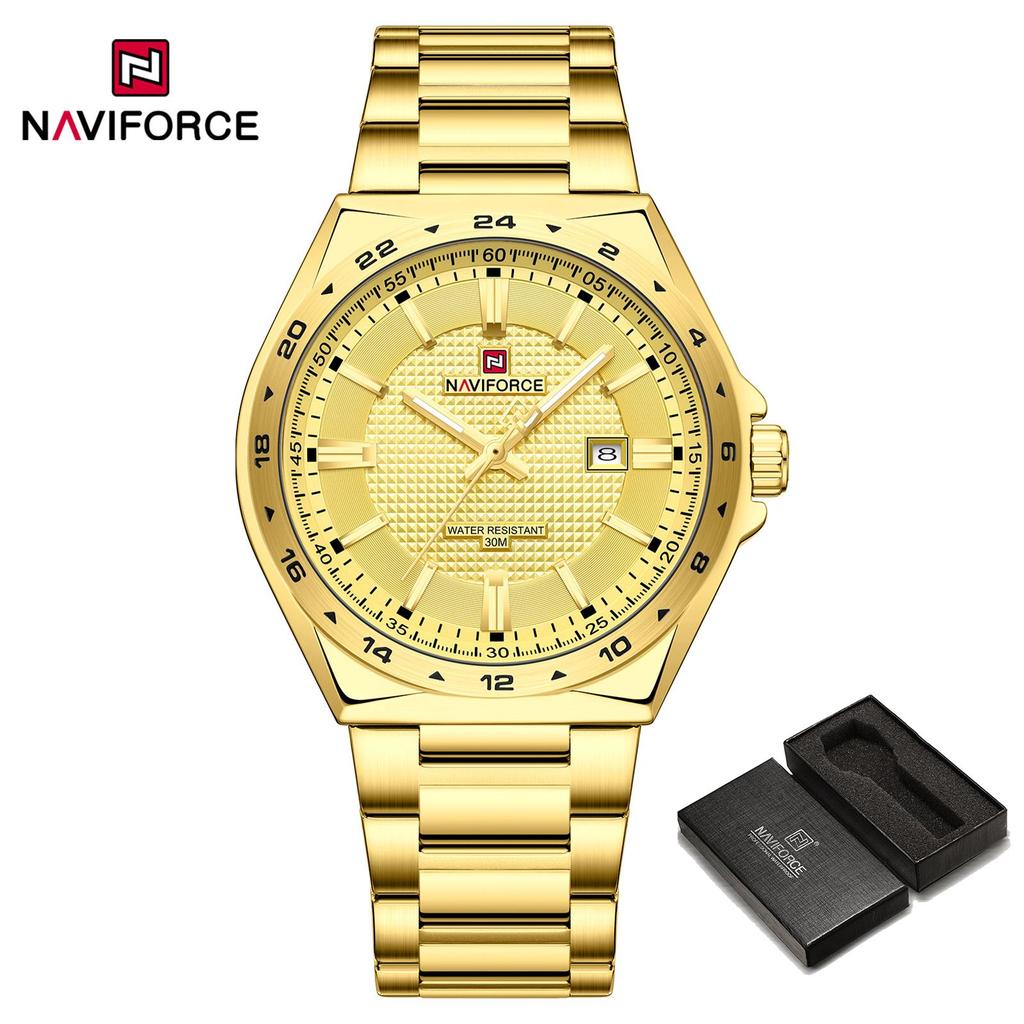 Naviforce Original Quartz Watch for Men Calendar Stainless Steel Strap Luminous Pointer Round Case Waterproof Men Watch NF9266