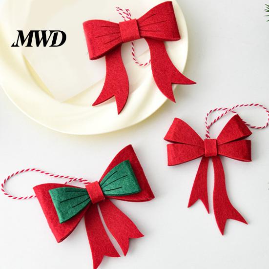 Indoor Tree Hanging Decor Christmas Bow Ornament, Red Green Boot Bowknot Pendant, Xmas Festive Window Handle Felt Decoration for Holiday Home