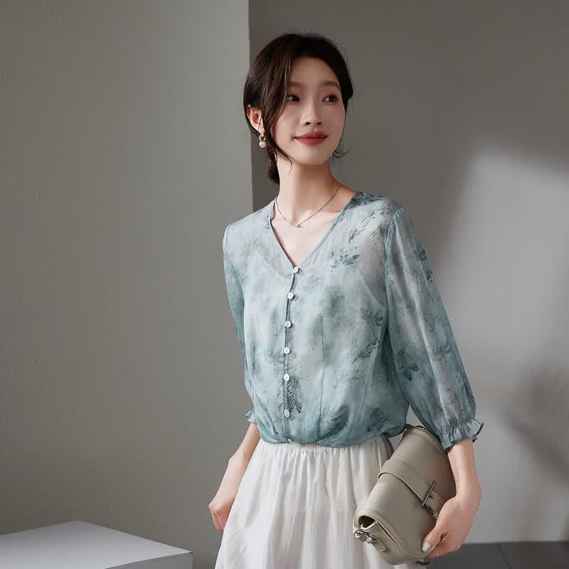 SOFSIL Women s French Style Silk Shirt Two-Piece Set M