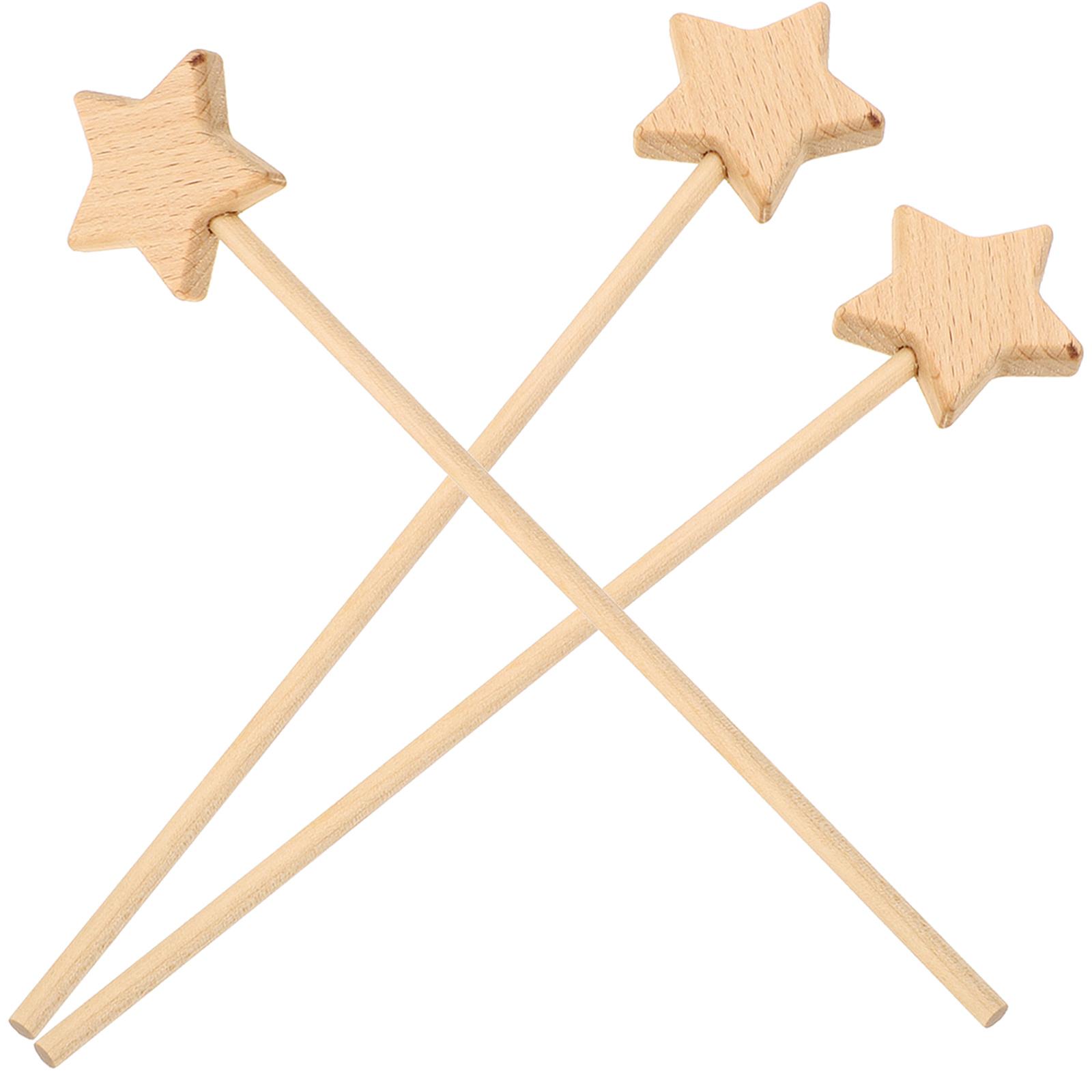 

3Pcs Fairy Wand Kids Stick Unfinished for DIY Toys Wooden Performance Props Star Wands Child