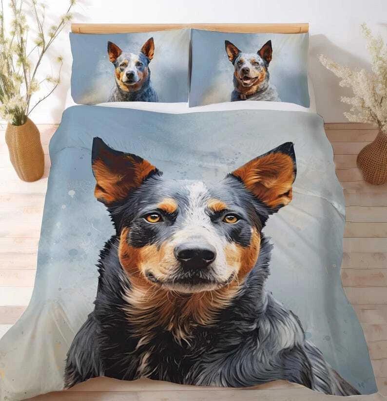 

Cattle Dog Bedding Set Animal Down Duvet Cover Queen King Double Duvet Cover Pillowcase 2/3 Gift Soft Bedroom Decoration UK Single 135x200cm