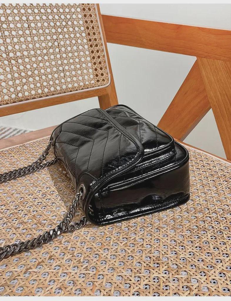 Yangshulin Women's 2022 Niki Retro Genuine Leather Chain Messenger Bag