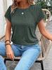Ladies Fashion Color Block T-Shirt Lace Short Sleeve Round Neck Casual Blouse