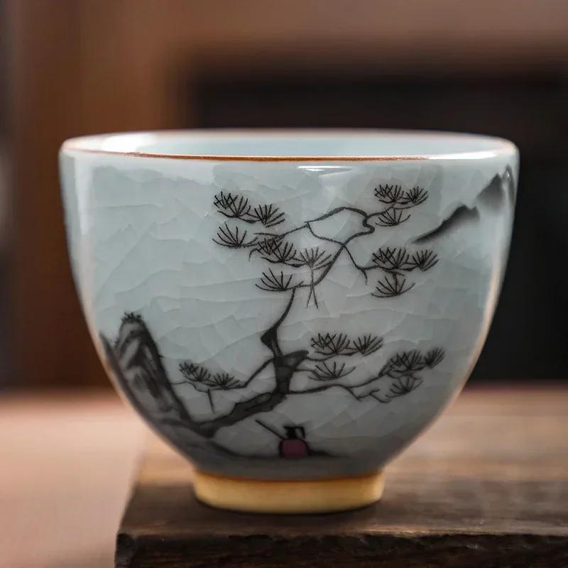 

Chinese Antique Ceramic Teacup Ru Kiln Ice Cracked Glaze Tea Cup Personal Single Cup Tea Bowl Customized Household Drinkware See options chart