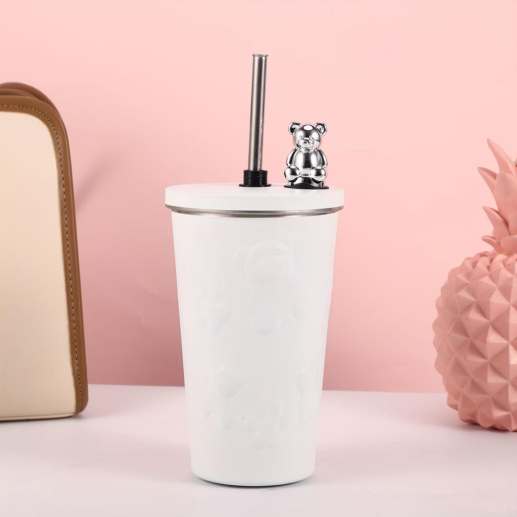 Stainless Steel Coffee Cup Ice Cartoon Galvanized Bear Insulation Car Straw Cup Vacuum Large Capacity Water Bottle Thermos Cup