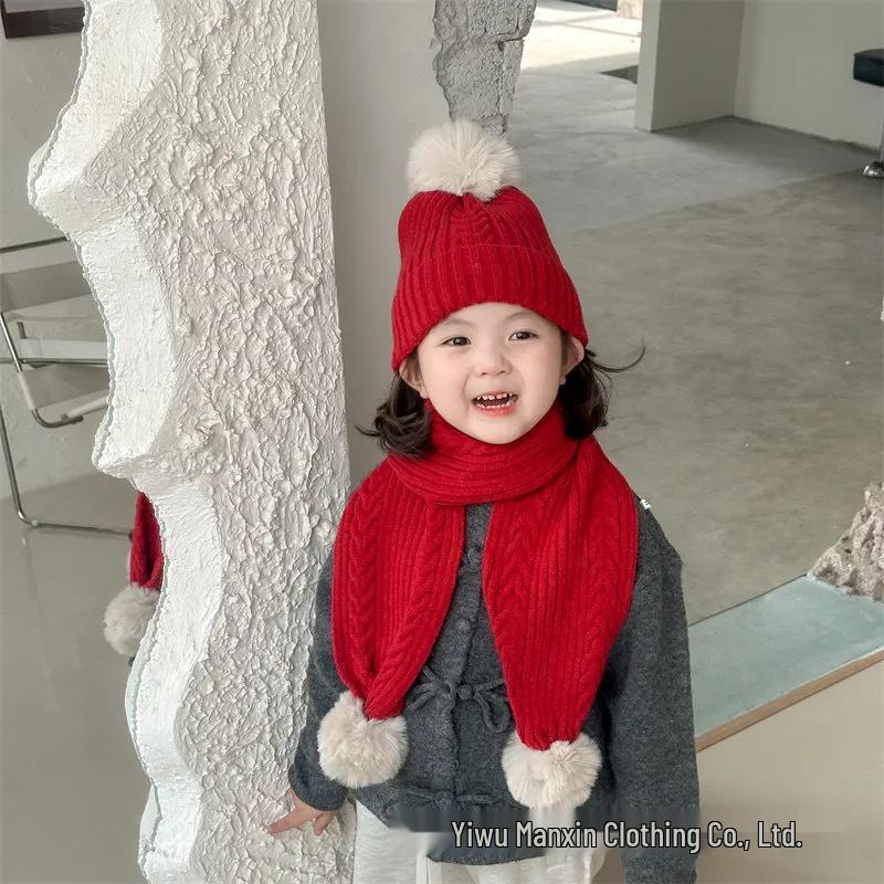 Red Series Children's Winter Scarf: Festive Knitted Neck Warmer for Boys & Girls