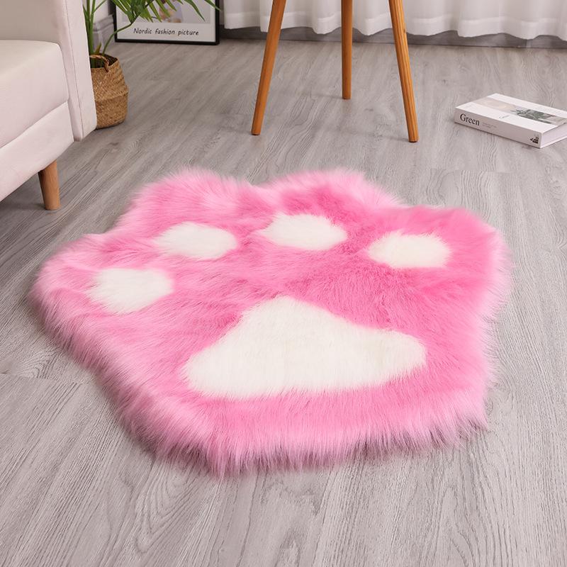 1pcs Home Living Room Bedroom Plush Cat Paw Rug Machine Washable Sofa Floor Mat Soft Furry Animal Paw Carpet 70x59cm