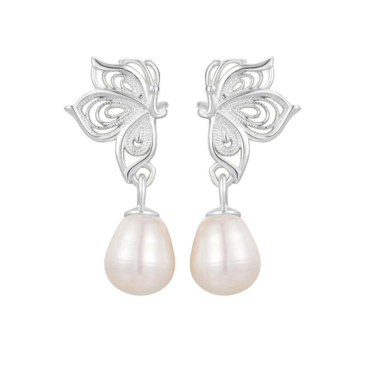 

Серьги-гвоздики с бабочками из стерлингового серебра 925 пробы с натуральным жемчугом, женские серьги-крылья бабочки AB, серьги-аксессуары, мода 925 silver