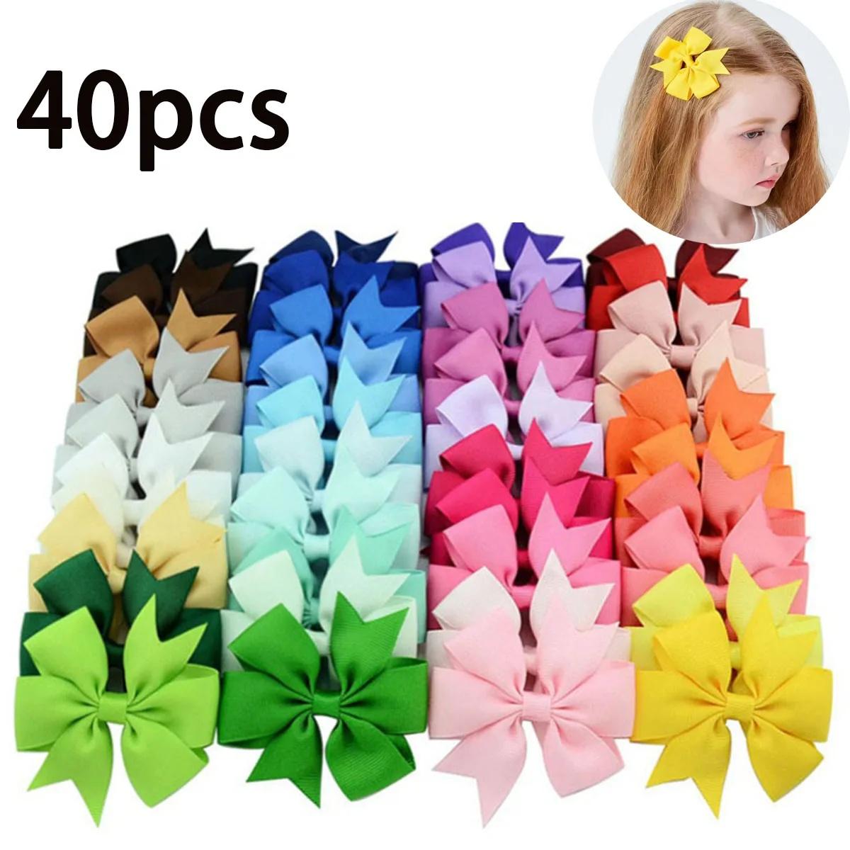 20/40Pcs Sweet Random Candy Color Bow Hair Clip Set for Baby Girls Cute Ribbon Hairpin Kids Headwear Kids Hair Accessories Gifts