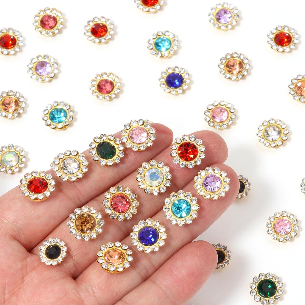 10-100pcs/lot Sunflower Rhinestone Pearl Sewing Beads Round Flatback Rhinestones For Clothes Sewing Wedding Headwear Decoration