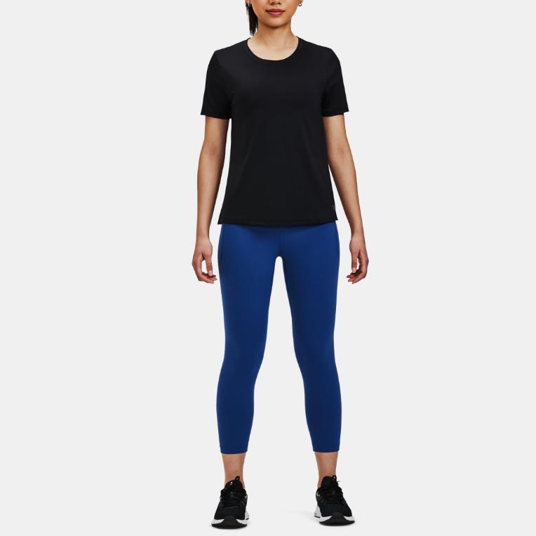 Under Armour Solid Color Round Neck Mesh Back Short Sleeve T-Shirt Women Tops Black 1379043-001