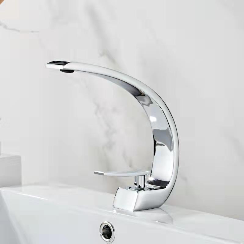 

Bathroom Basin Faucet Deck Mount Washing Sink Cold and Hot Water Mixer Tap Creative Curved Mixers
