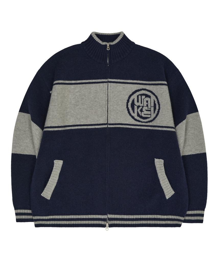 Waikei Colorblock Logo Zip-Up Cardigan Navy